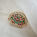 Big Gold Plated Silver ring with red kundan and turquoise stone-0