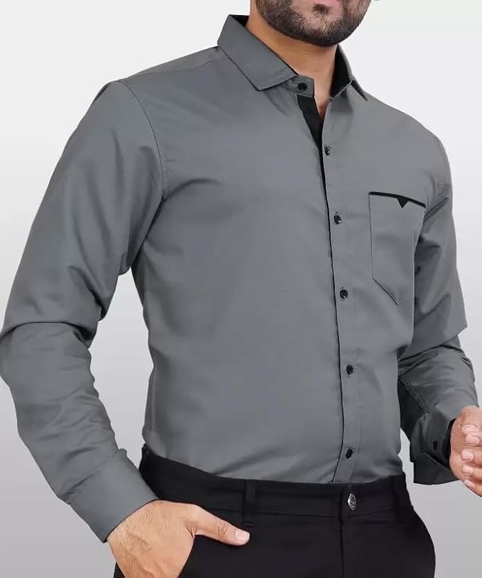 CB-COLEBROOK Men's Regular Fit Solid Soft Touch Cotton Casual Shirt with Pocket Design with Spread Collar & Full Sleeves (Available in Plus Size)