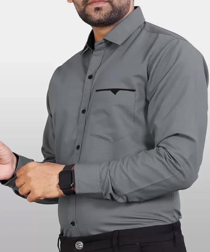 CB-COLEBROOK Men's Regular Fit Solid Soft Touch Cotton Casual Shirt with Pocket Design with Spread Collar & Full Sleeves (Available in Plus Size)