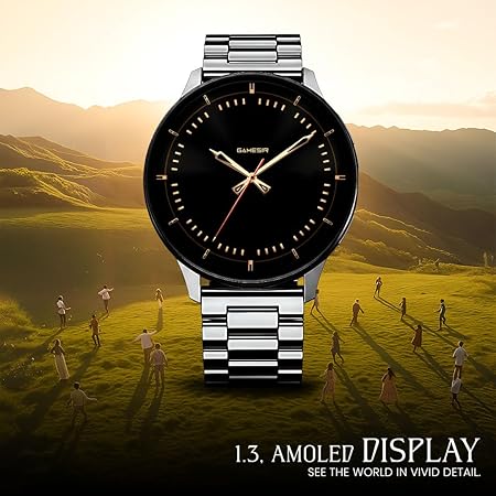 GameSir Active 2 Smart Watch AMOLED Display 1.3" Screen, 360 * 360 Resolution, IP68 Waterproof with Multiple Watch Faces Bluetooth Calling Metal Chain Round Dial Smartwatch for Men & Women (Black)