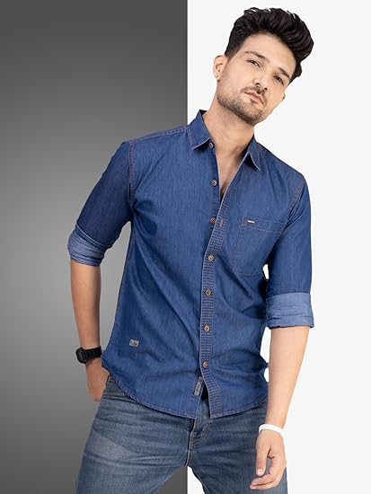 Men's Blue Denim Casual Shirt | Men Shirt | Denim Full Sleeve Shirt