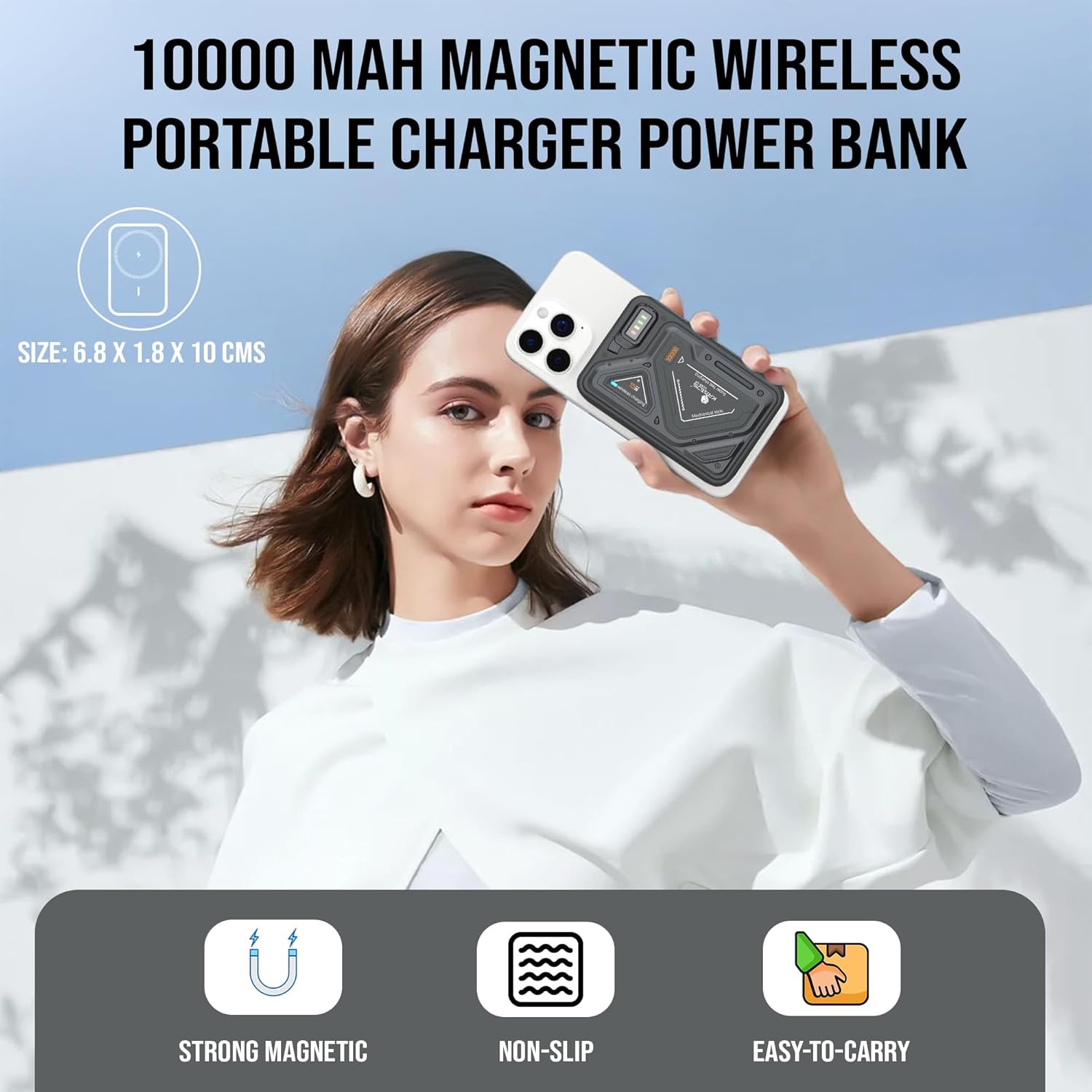 Kratos PB03 Magsafe Powerbank 10000mAh, Mechanical Design,15W wireless power bank for iphone, Fast Charging 22.5W PD Output & USB-A Output, Compatible with iPhone 11/12/13/14/15/16/17 & Samsung series