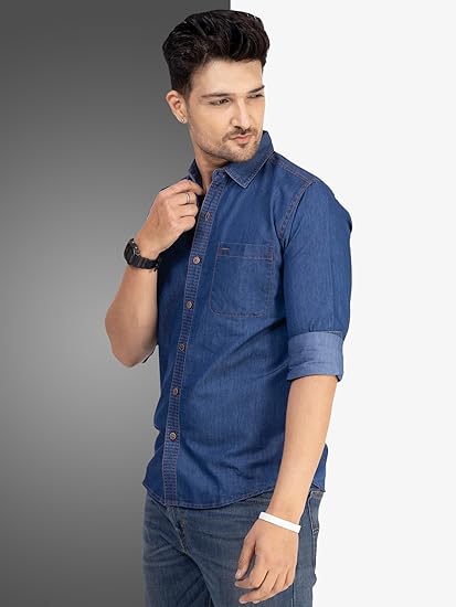 Men's Blue Denim Casual Shirt | Men Shirt | Denim Full Sleeve Shirt