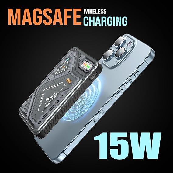 Kratos PB03 Magsafe Powerbank 10000mAh, Mechanical Design,15W wireless power bank for iphone, Fast Charging 22.5W PD Output & USB-A Output, Compatible with iPhone 11/12/13/14/15/16/17 & Samsung series