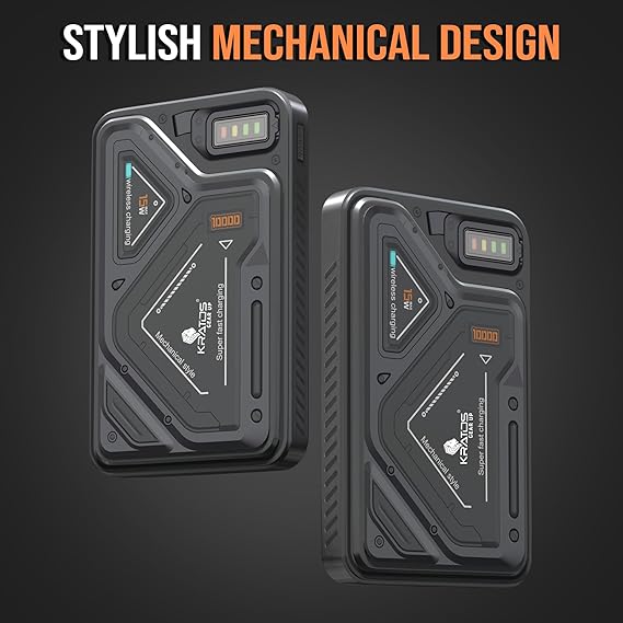 Kratos PB03 Magsafe Powerbank 10000mAh, Mechanical Design,15W wireless power bank for iphone, Fast Charging 22.5W PD Output & USB-A Output, Compatible with iPhone 11/12/13/14/15/16/17 & Samsung series