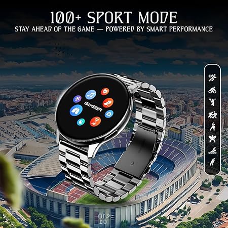 GameSir Active 2 Smart Watch AMOLED Display 1.3" Screen, 360 * 360 Resolution, IP68 Waterproof with Multiple Watch Faces Bluetooth Calling Metal Chain Round Dial Smartwatch for Men & Women (Black)