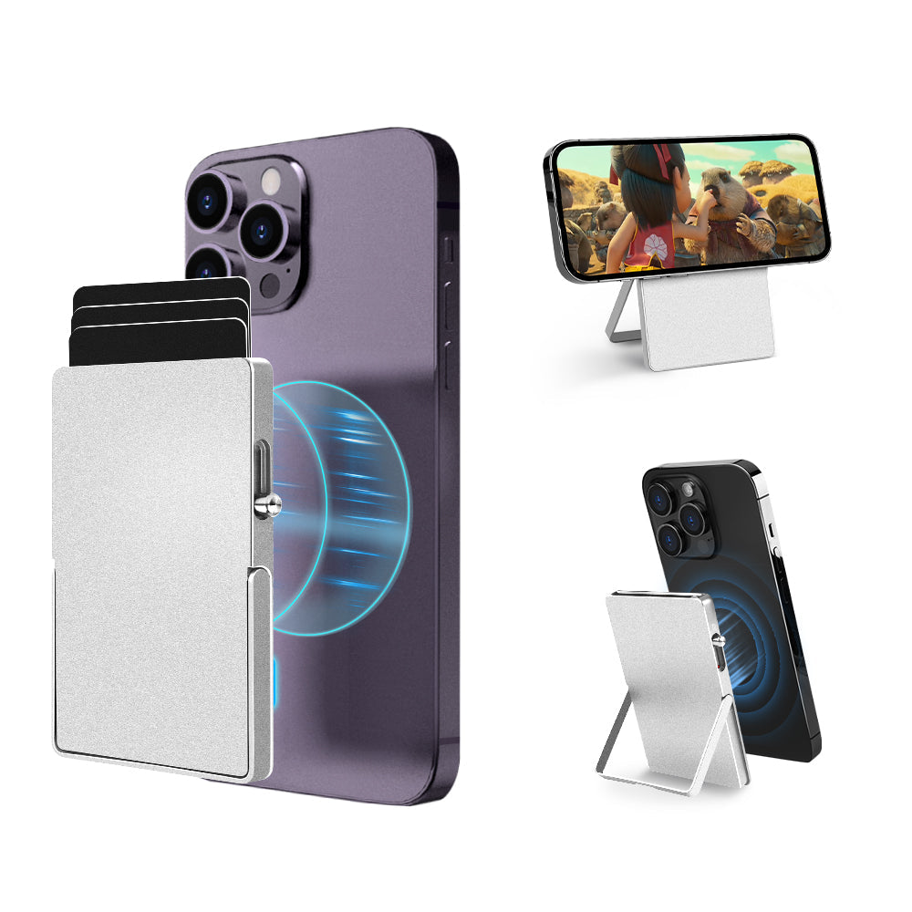 RFID Blocking Wallet Minimalist Slim Card Holder for Magsafe with Adjustable Stand, Metal Pop Up Magnetic Wallet  for Men TOYFID-0