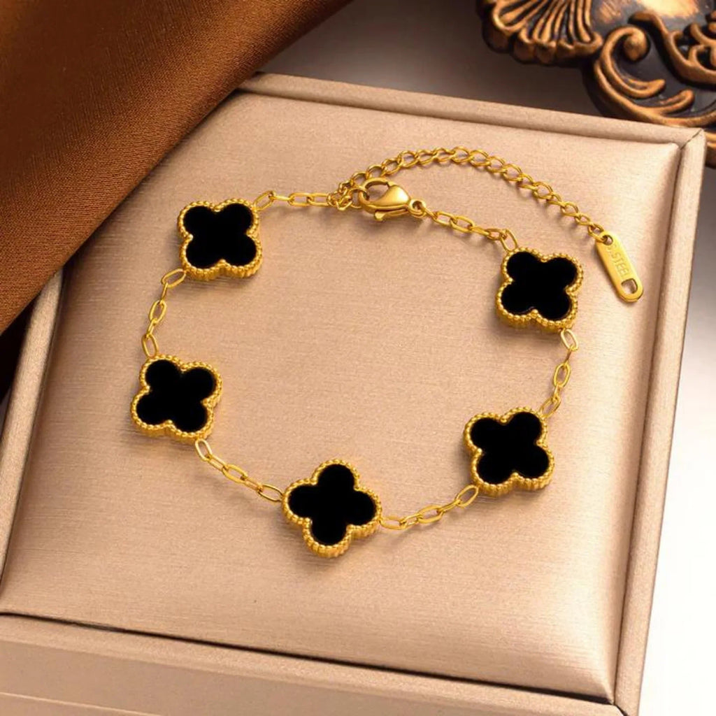 Black Four Leaf Clover Bracelet-3