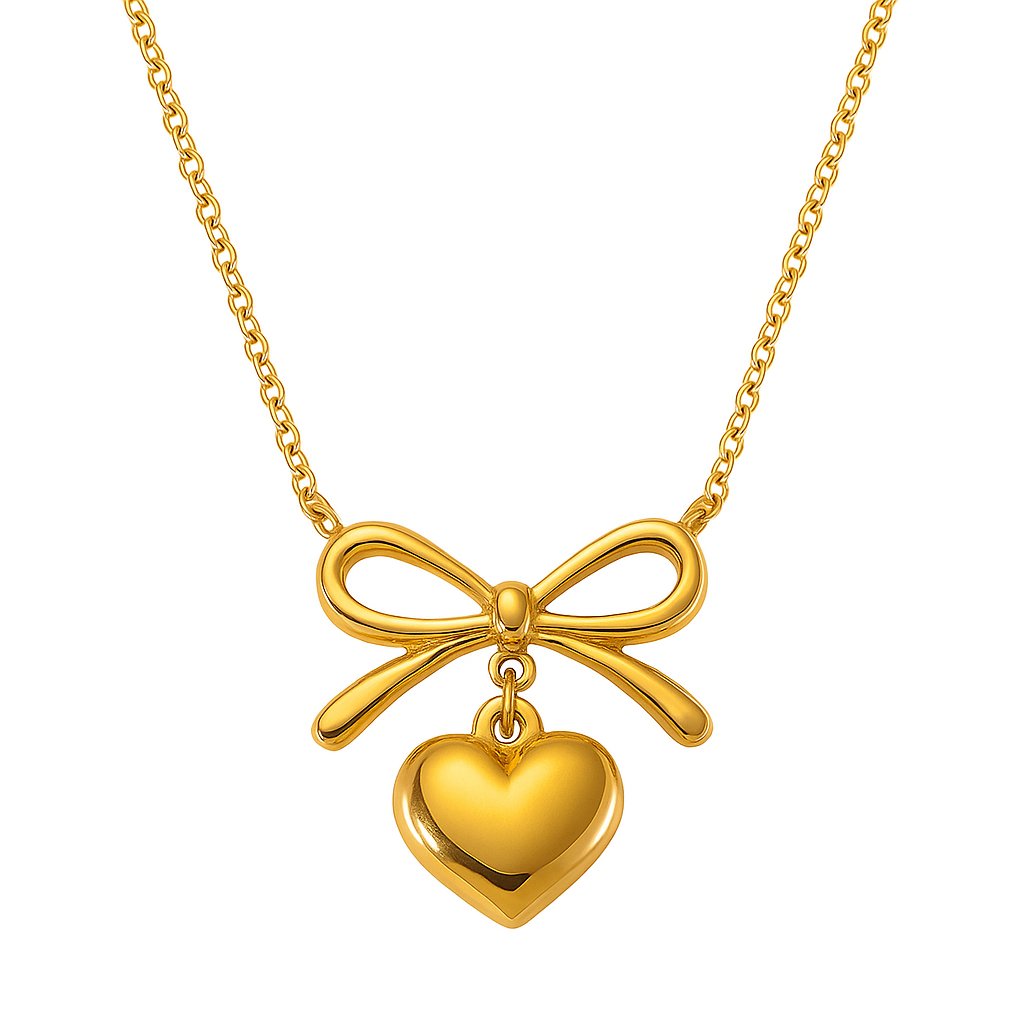 Bow Heart Pendant Necklace -Dainty Cute Pendant Jewelry Gift-0