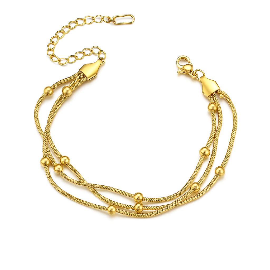 Triple Layer Gold Chain Bracelet with Beads E-legant Women’s Jewelry